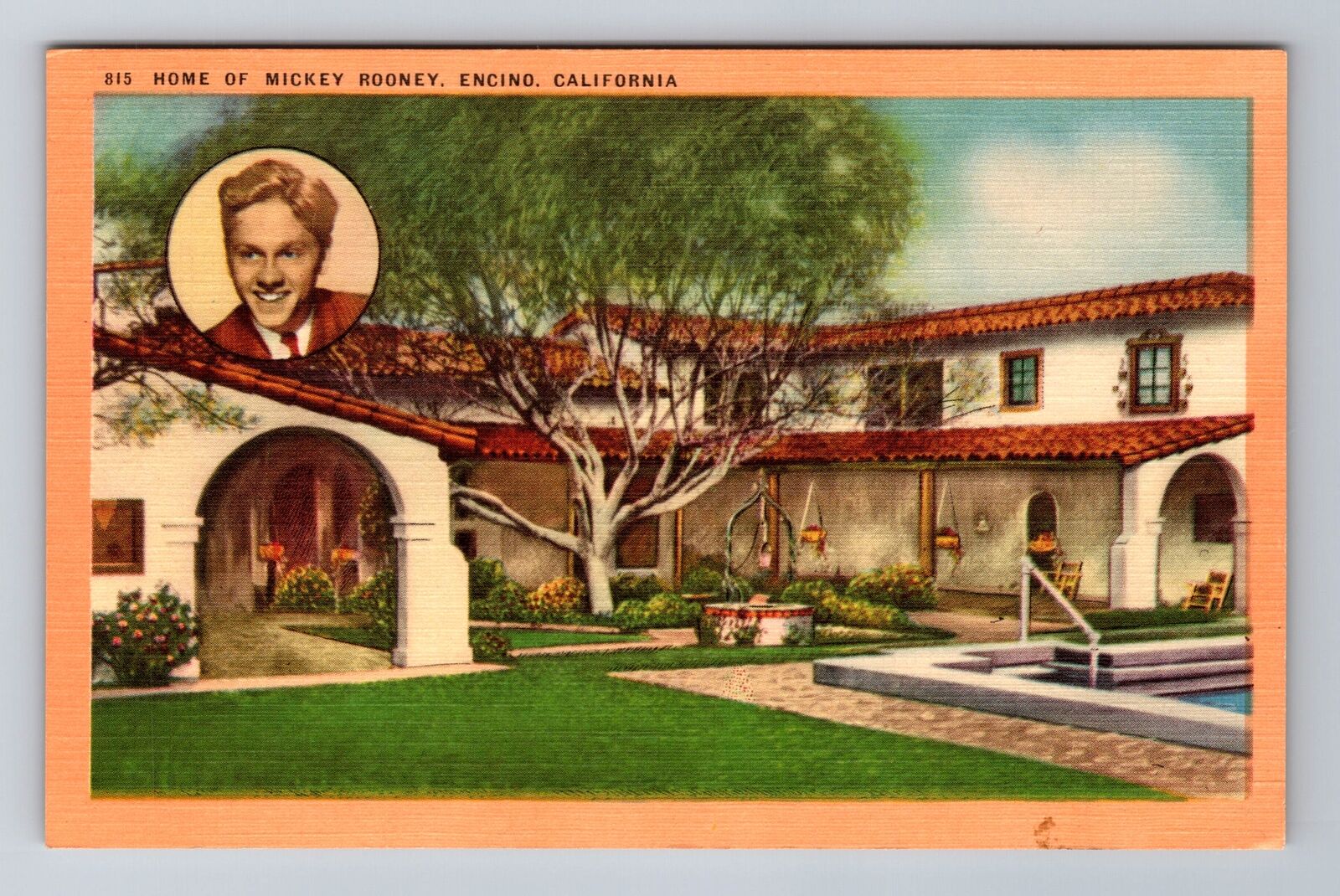 Encino CA-California, Home Of Mickey Rooney, Antique, Vintage Souvenir Postcard