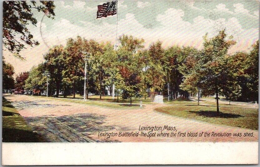 1907 LEXINGTON, Massachusetts Postcard 1st Revolutionary War Battlefield View