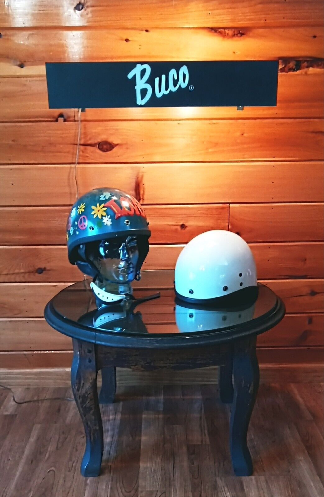 Vintage 1960s BUCO Motorcycle Helmet Lighted Dealer Metal Display Sign Light Vtg