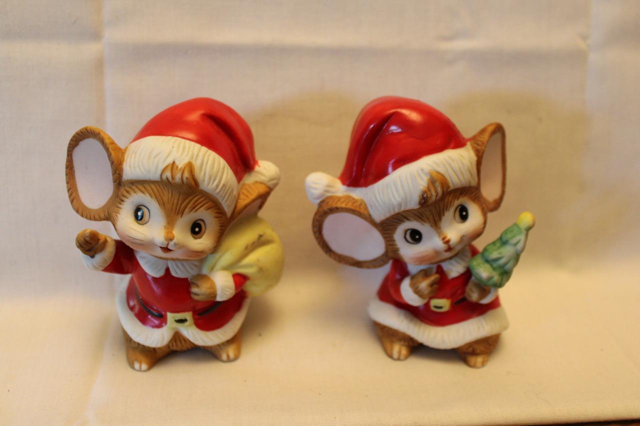 2 Vintage Homco Christmas Mice Figurines #5405