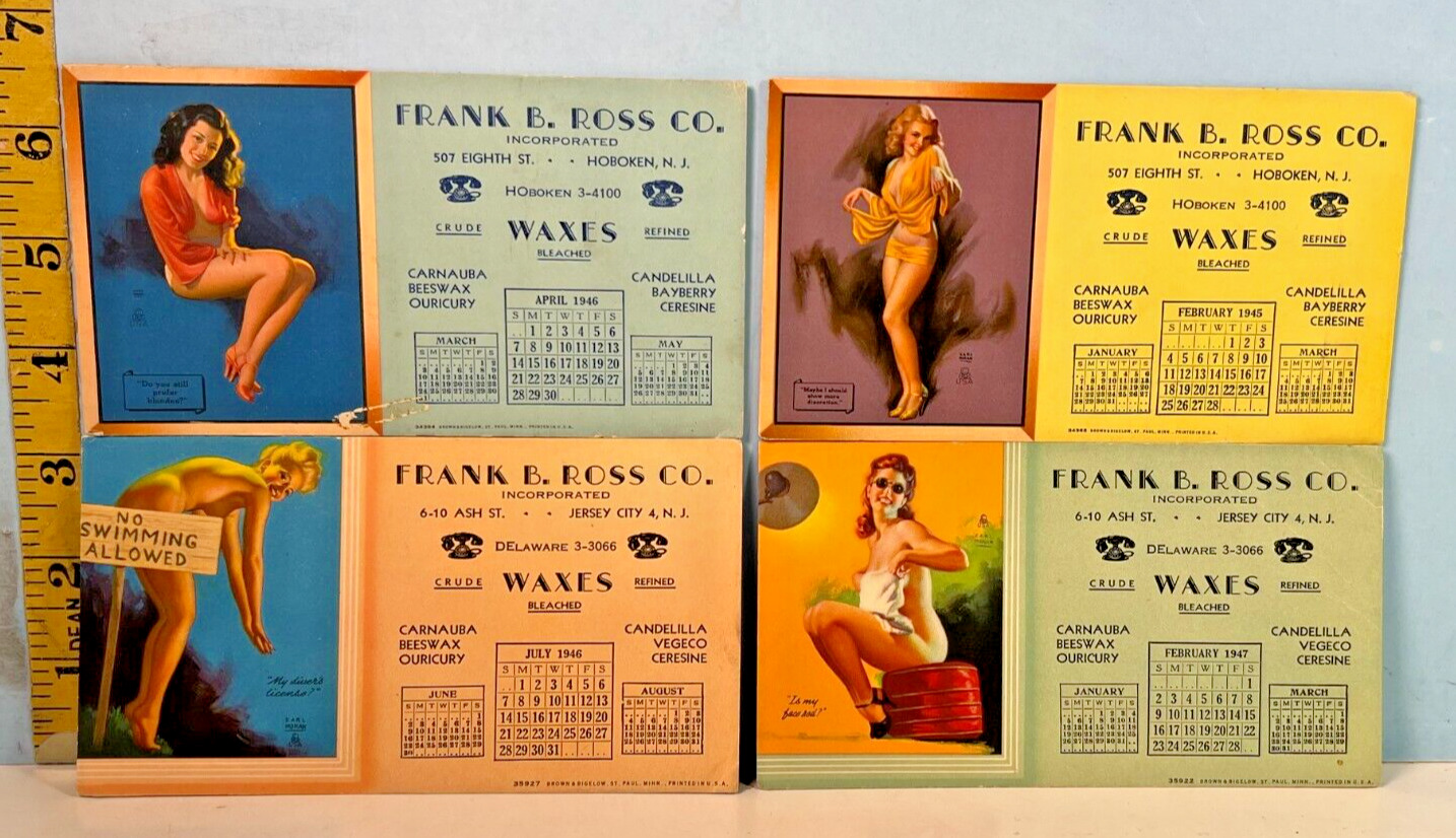 1945-47 Lot of 4 Earl Moran Pin-Up Blotter Cards Frank B. Ross Waxes