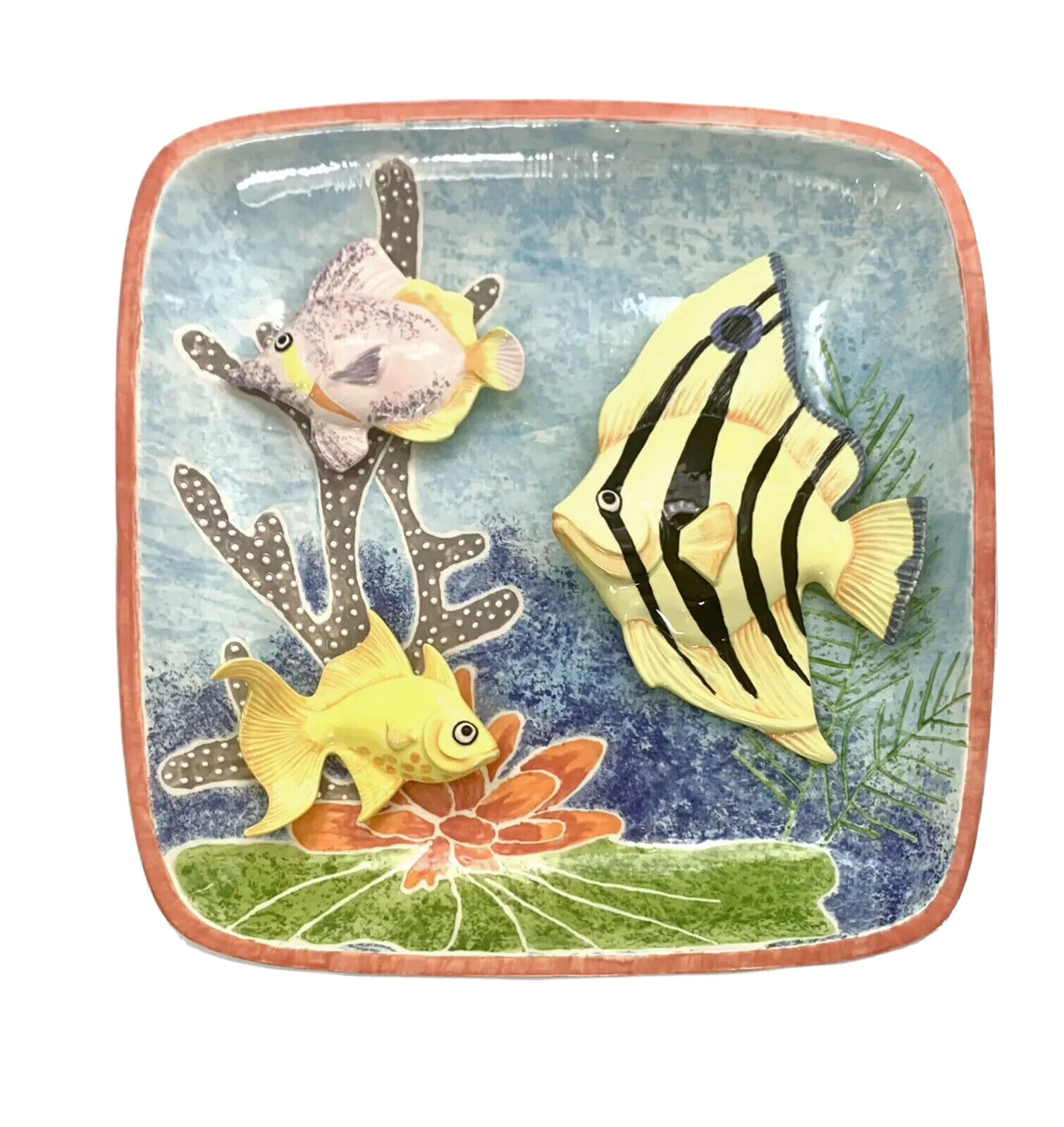 Tray Fish 3D Design Large Heavy Decorative Plate  Vintage Tropical Coastal Decor