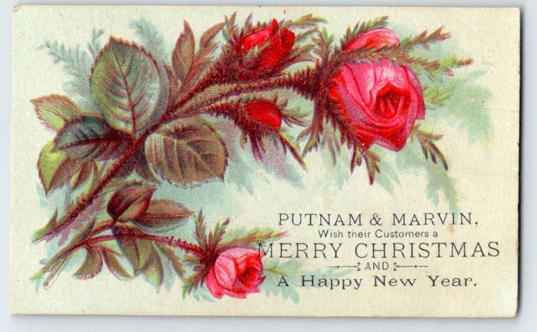 1880-90\'s VICTORIAN MERRY CHRISTMAS TRADE CARD PUTNAM & MARVIN HAPPY NEW YEAR