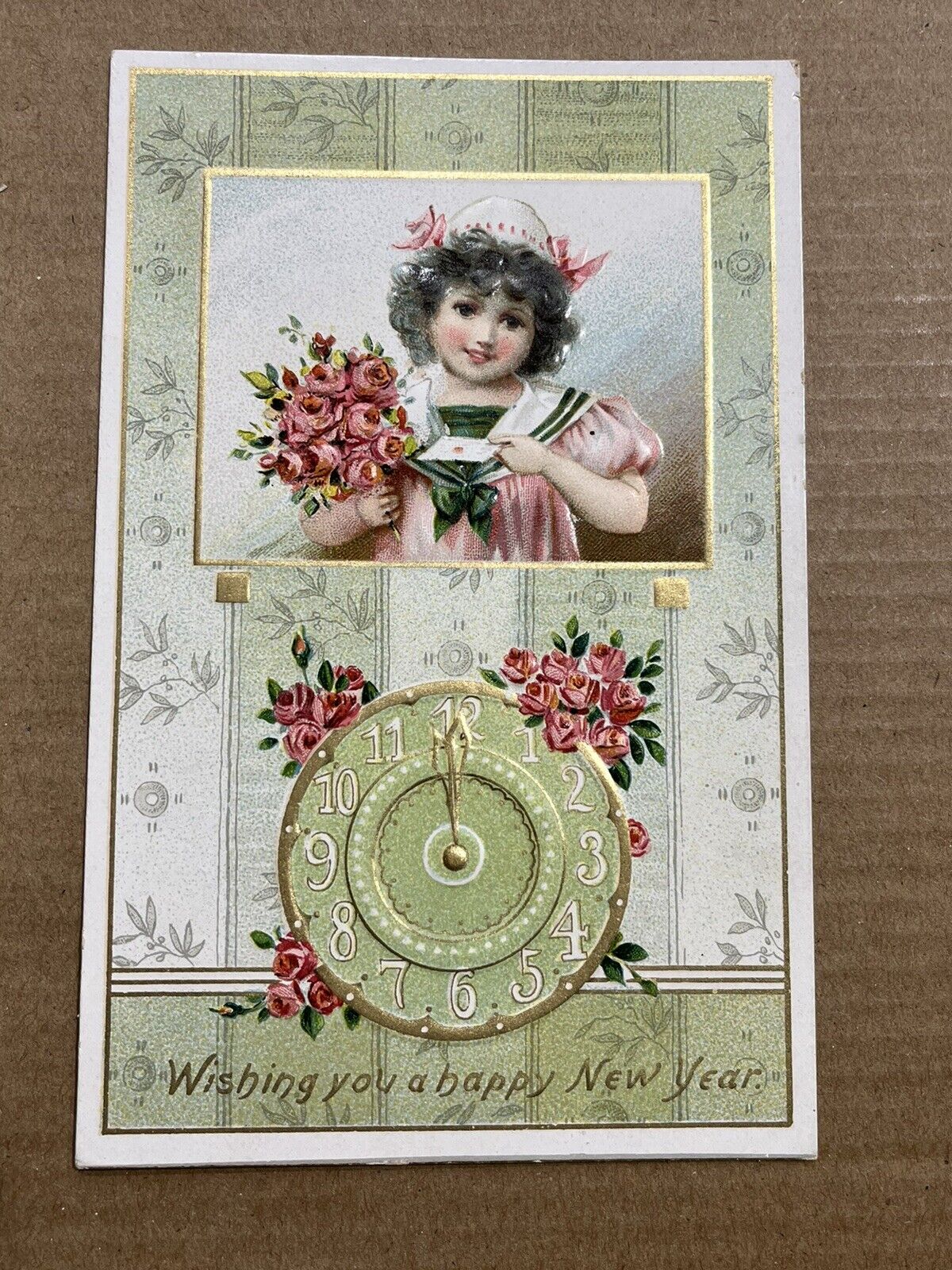 Tucks Postcard c1909 New Year Pretty Child Girl Clock Midnight Antique PC