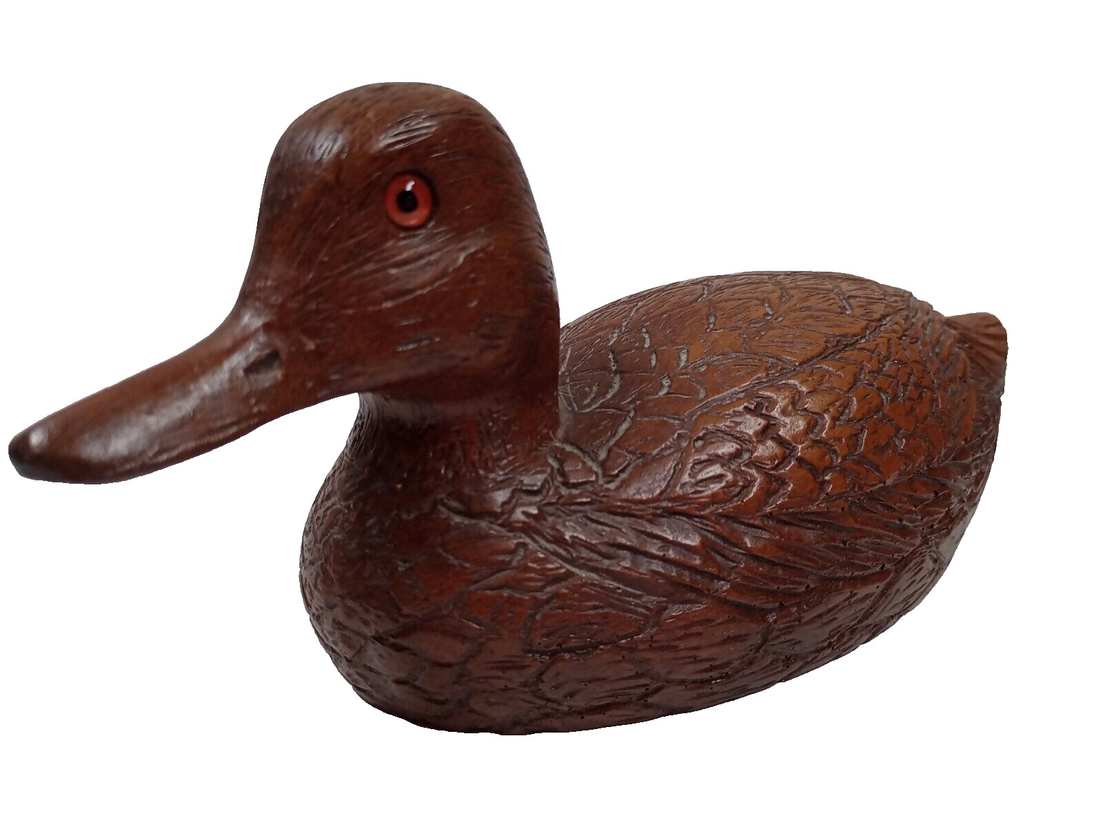 Duck Figurine Resin Brown Carved Look 9.5 in 