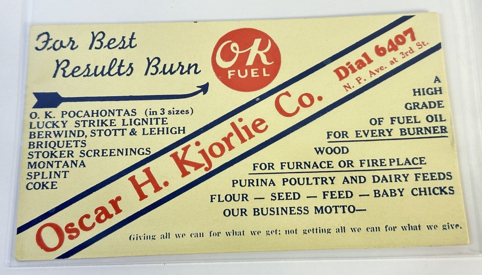 Vtg 1930s Oscar H. Kjorlie Company Advertising Handout Card 6\