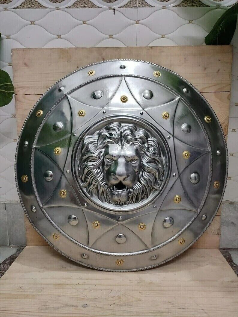 Medieval Lion Face Round Shield Knight Armor Shield Solid Steel Home Décor