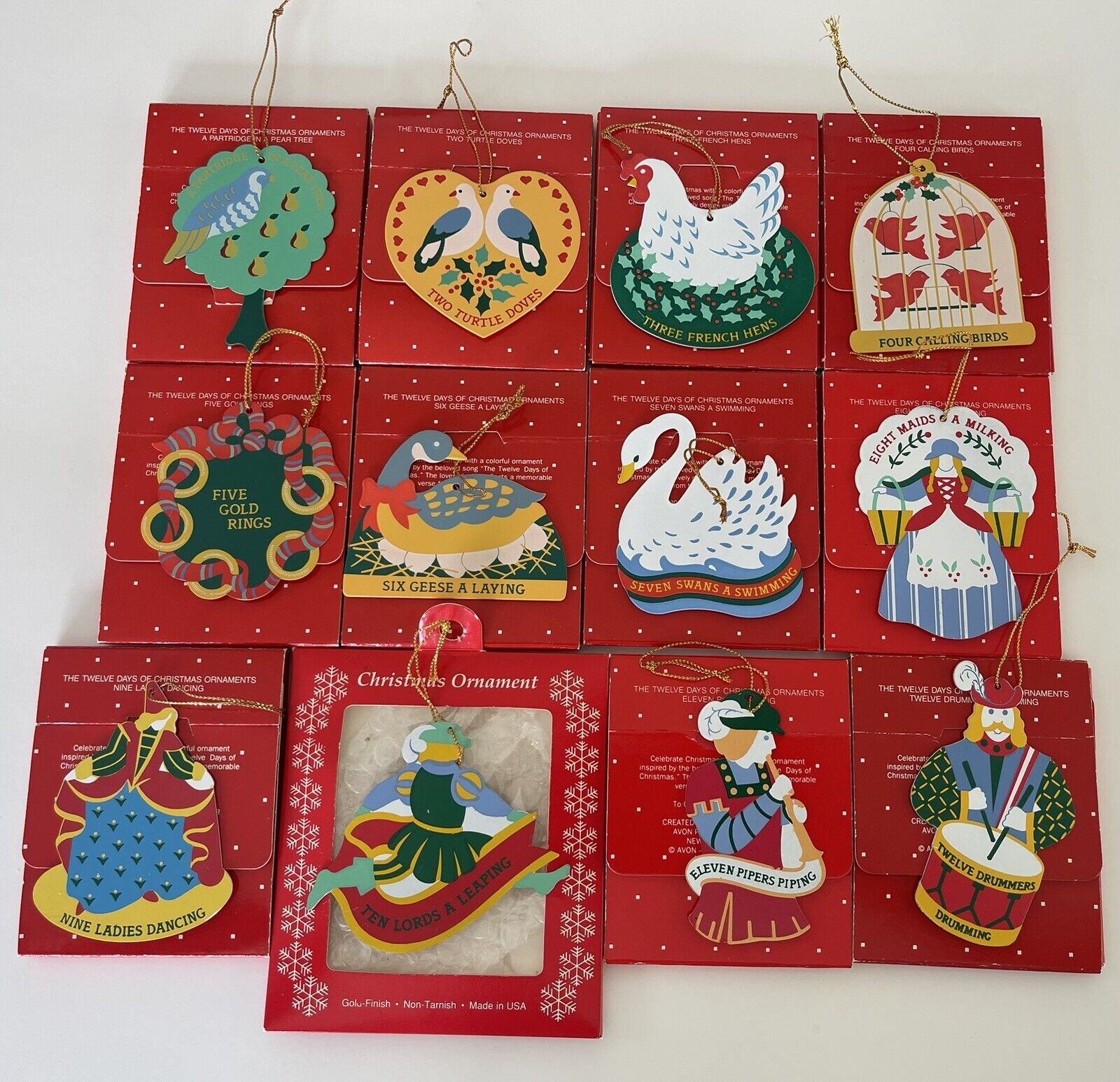 Avon The Gift Collection 12 Days Of Christmas Ornaments - Complete Set w/box VTG