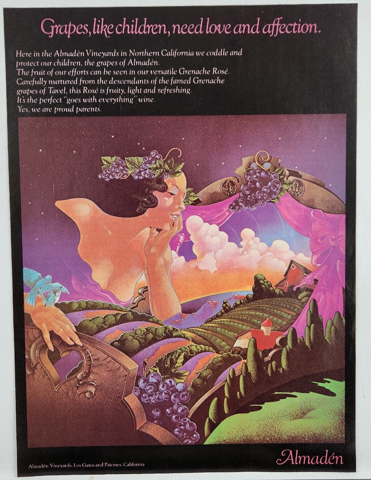 1977 Almaden Vineyards Retro CA Vintage Print Ad Poster Man Cave Art Deco 70\'s