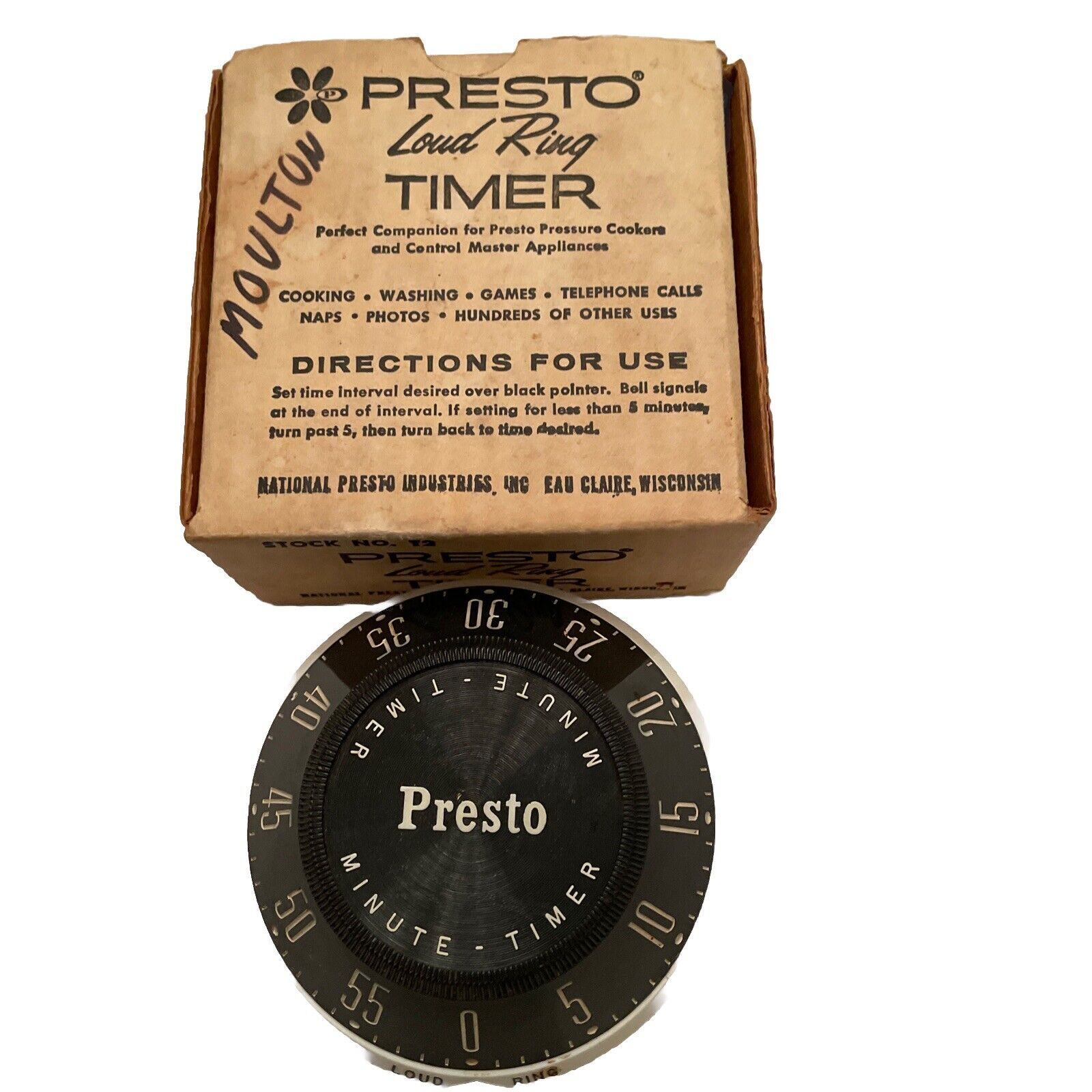 Vintage 1950s Presto Minute Kitchen Timer PF01A Atomic Mid Century Works