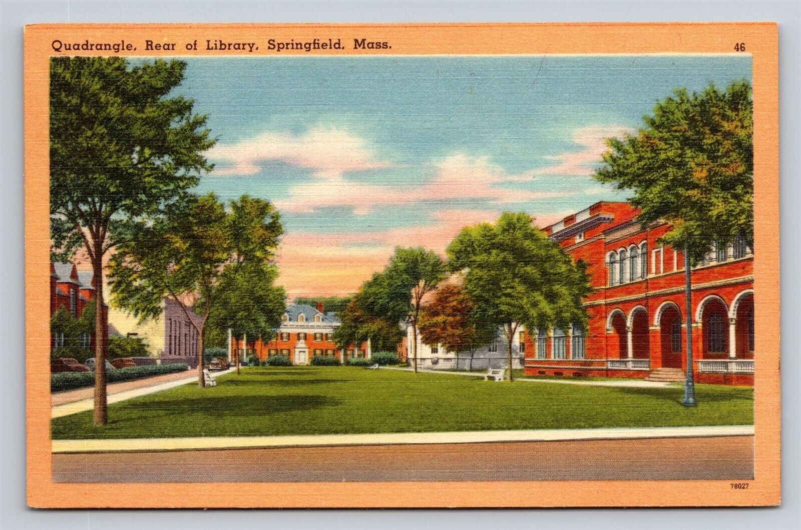 Quadrangle Rear of Library Springfield MA Massachusetts Vintage Postcard View