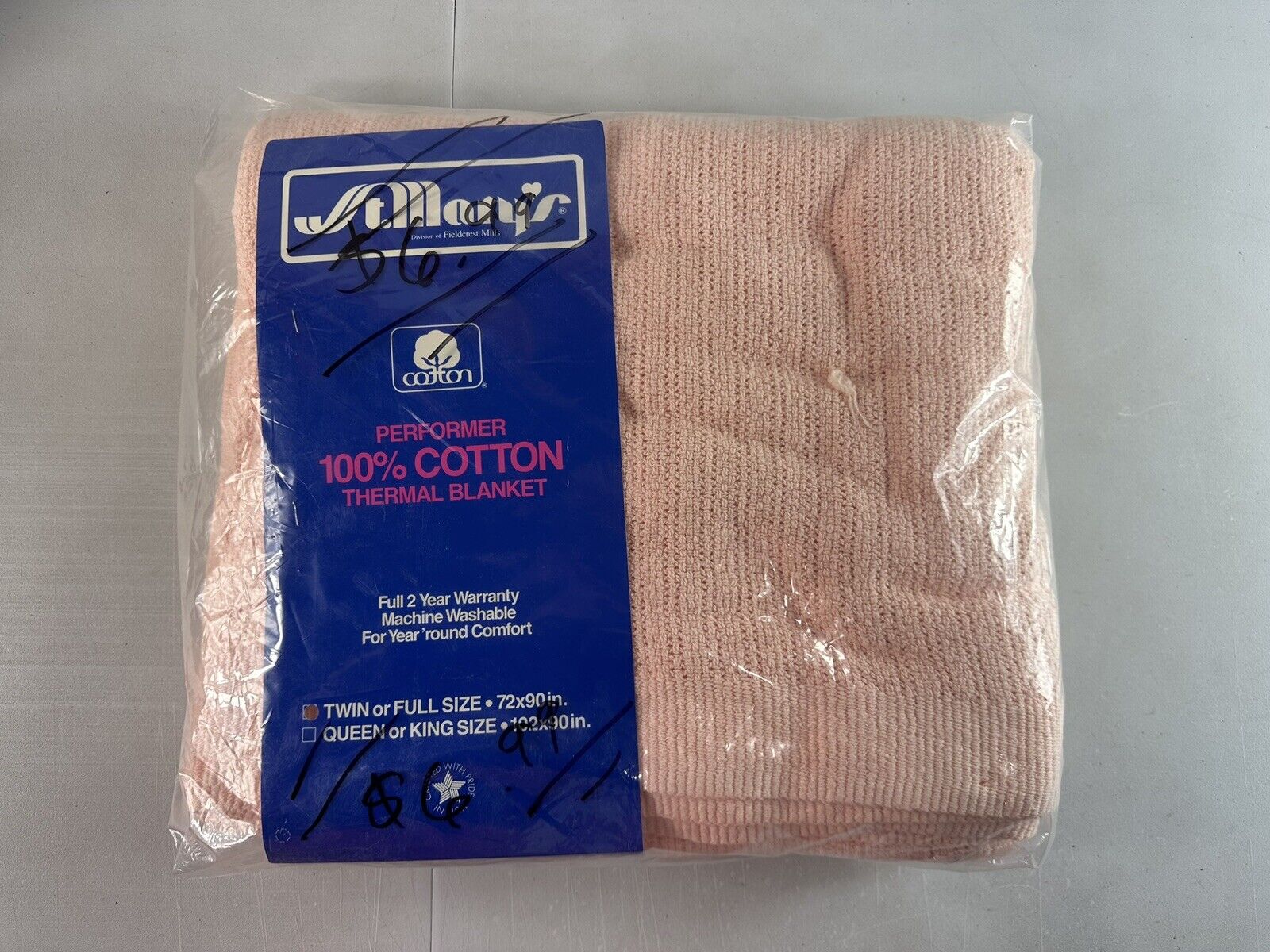 Vtg New St Mary's Thermal Blanket Peach Twin Full 72