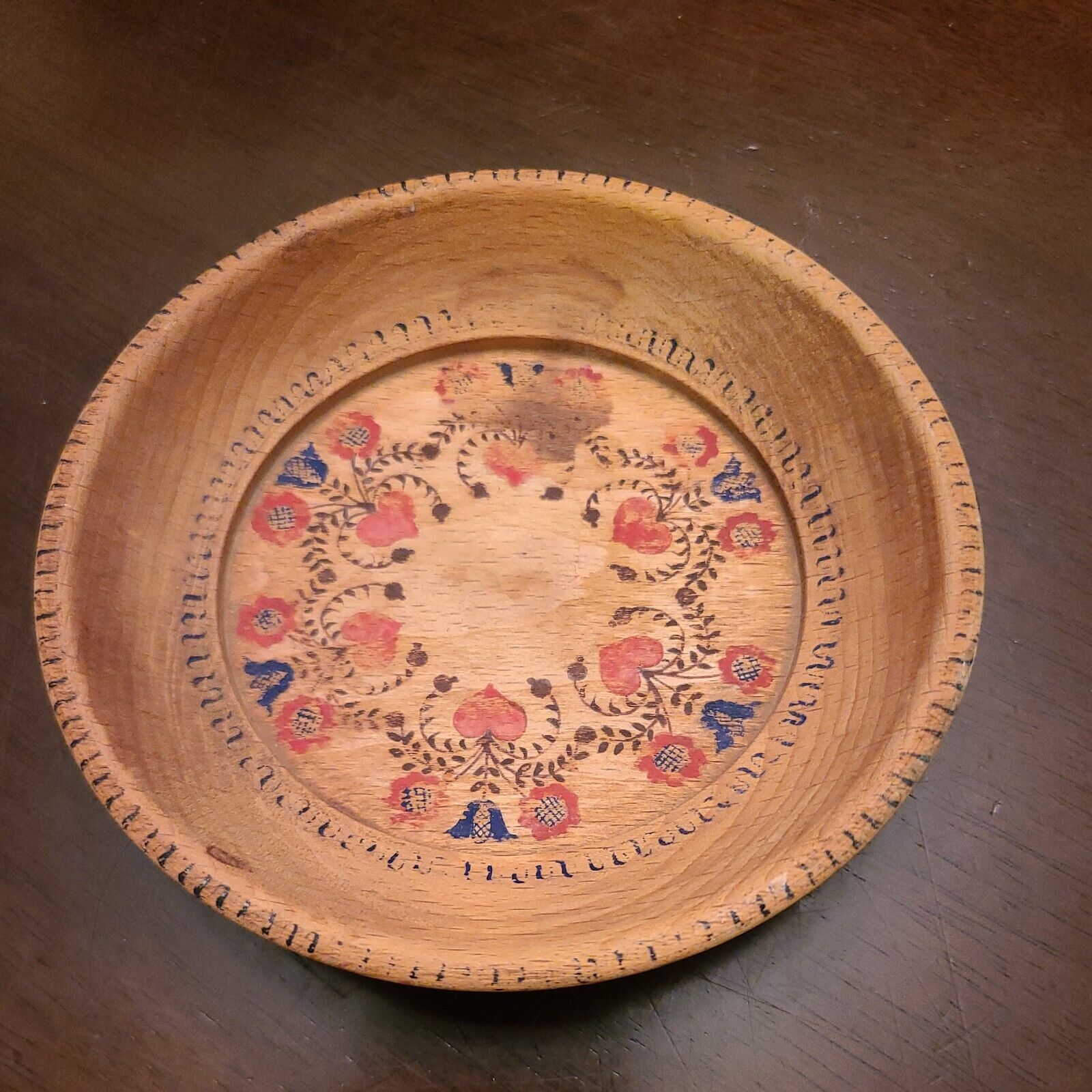 Handpainted 1945 CHM Germany Small Wooden Bowl, Cool Find, Some Marks, Over 75