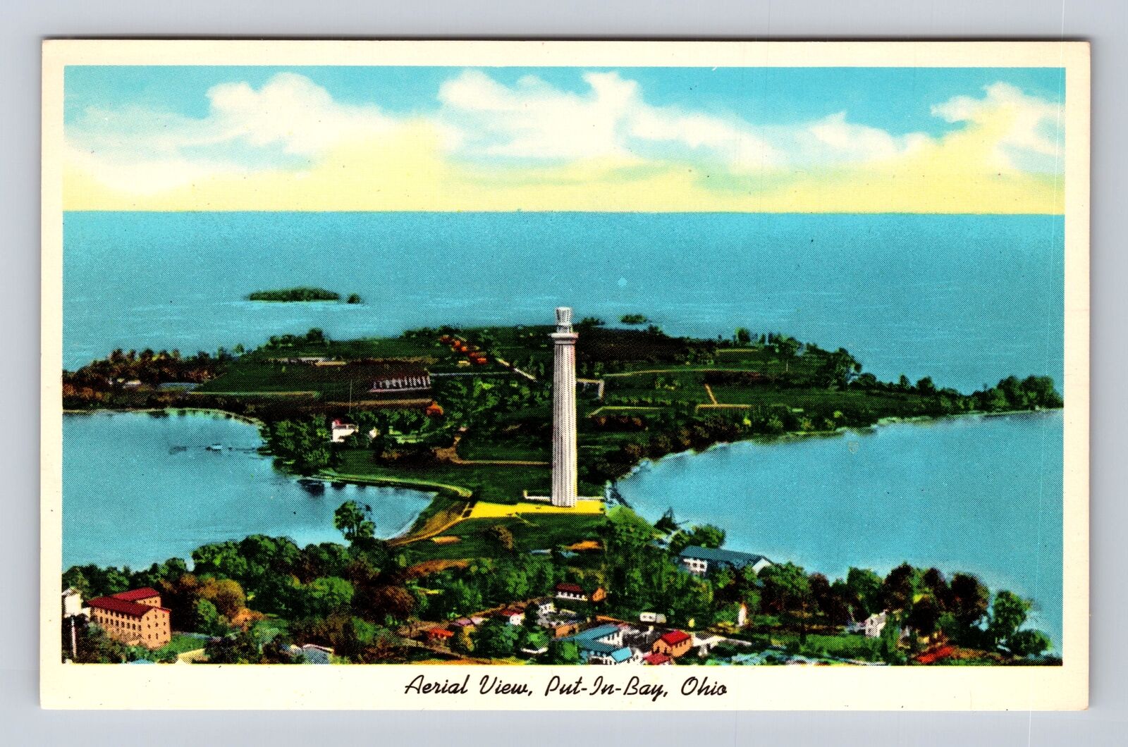 Put In Bay OH-Ohio, Aerial Of Town Area, Antique, Vintage Souvenir Postcard