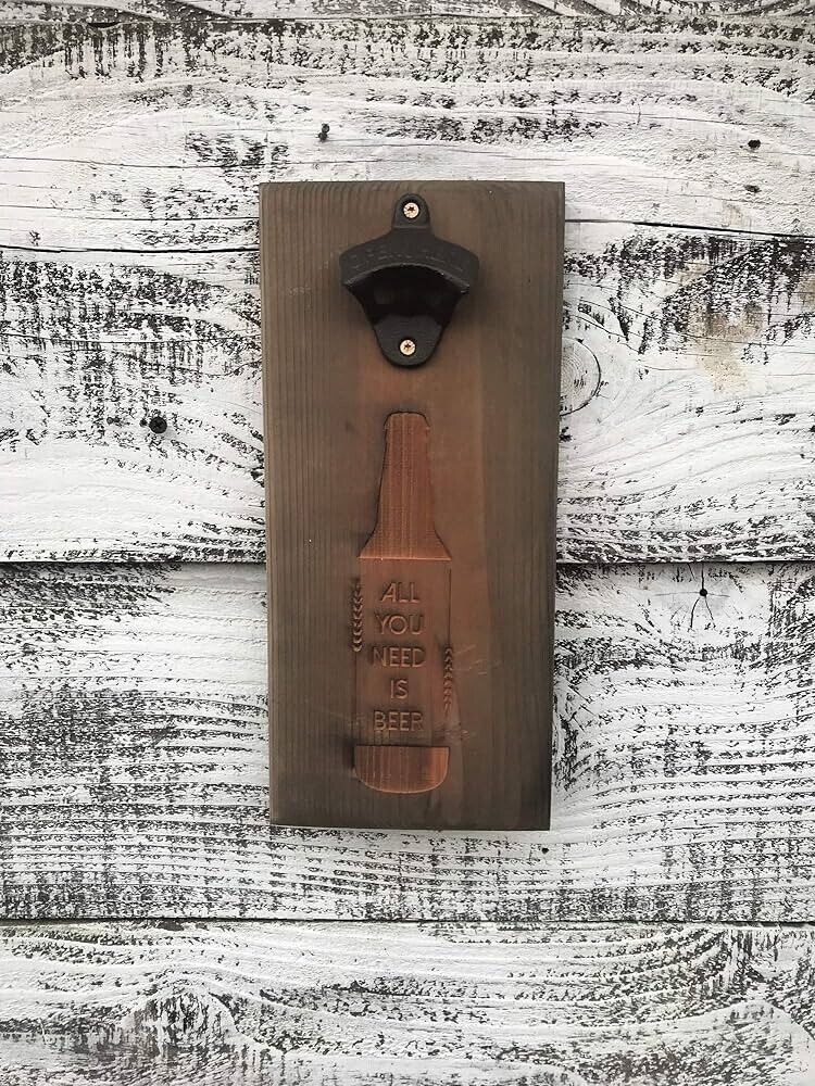 BOHO/Modern. Wall Mounted Reclaimed Oak Wood Bottle Opener