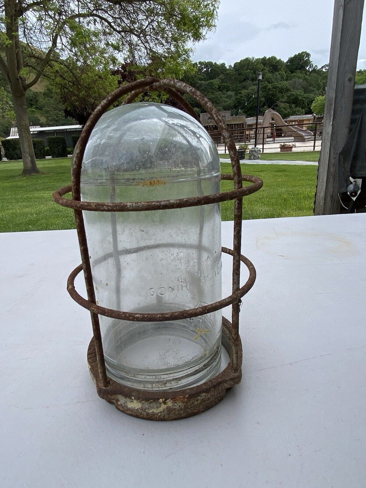 Vtg Crouse Hinds  Glass Globe and metal cage Farmhouse