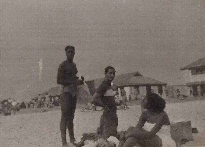Vtg Jacob Riis Park Beach Photo 1950 Shirtless Men Woman African American NY