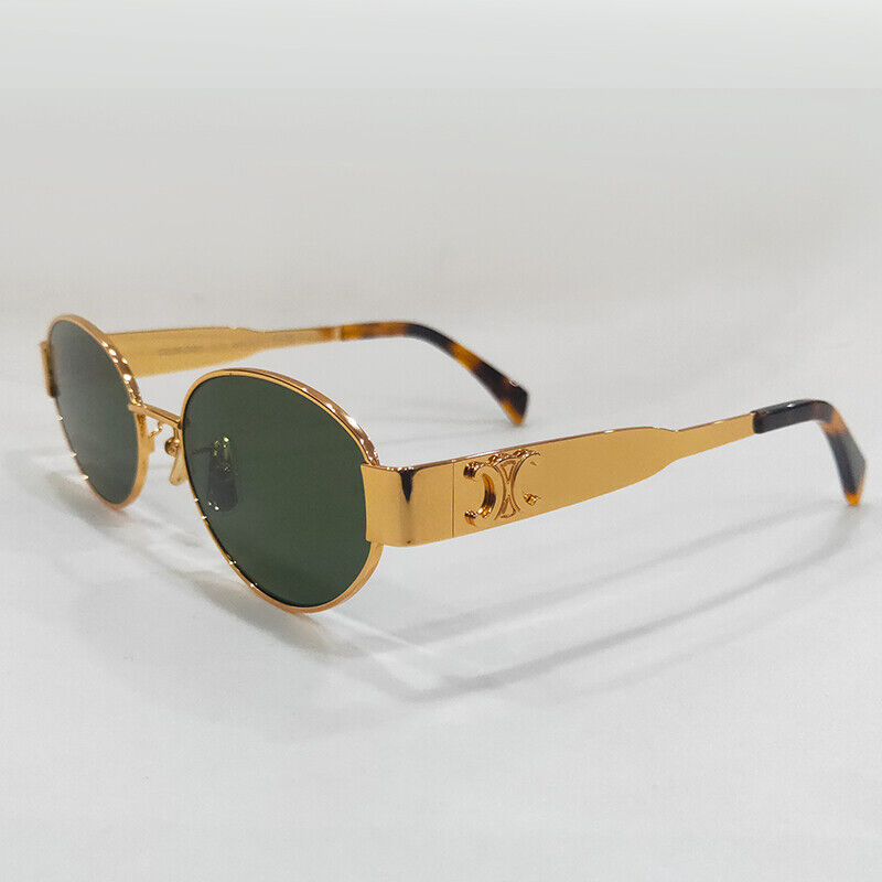 Celine CL40235U Triomphe Gold Metal Frame Green Lenses Sunglasses