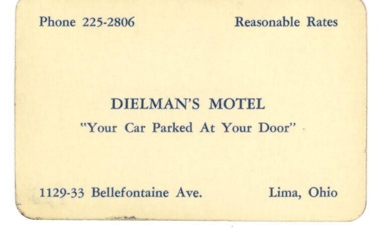 Vintage 1964 Business Card/Calendar, Dielman's Motel, Lima Ohio