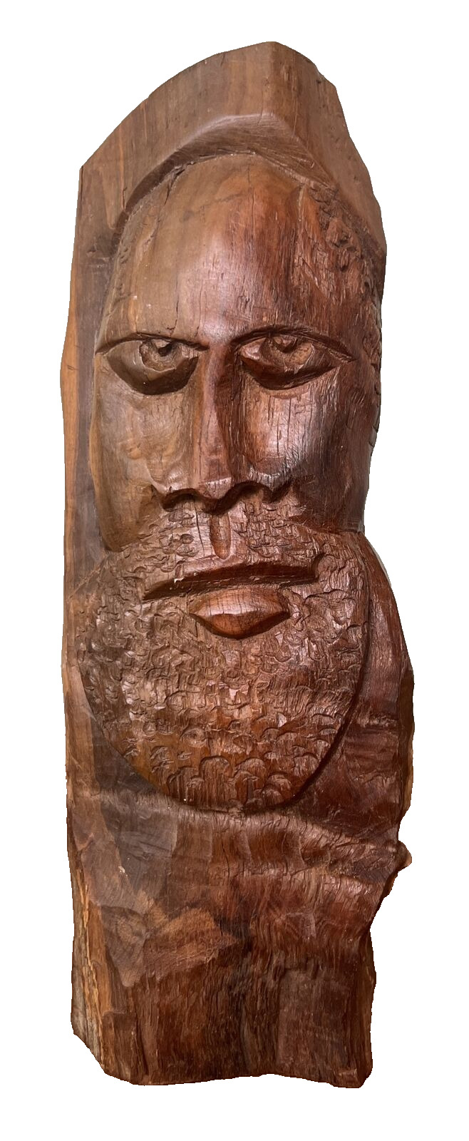 African Art Original Vintage Ebony Wood Carving  12” man with beard wood sculpt