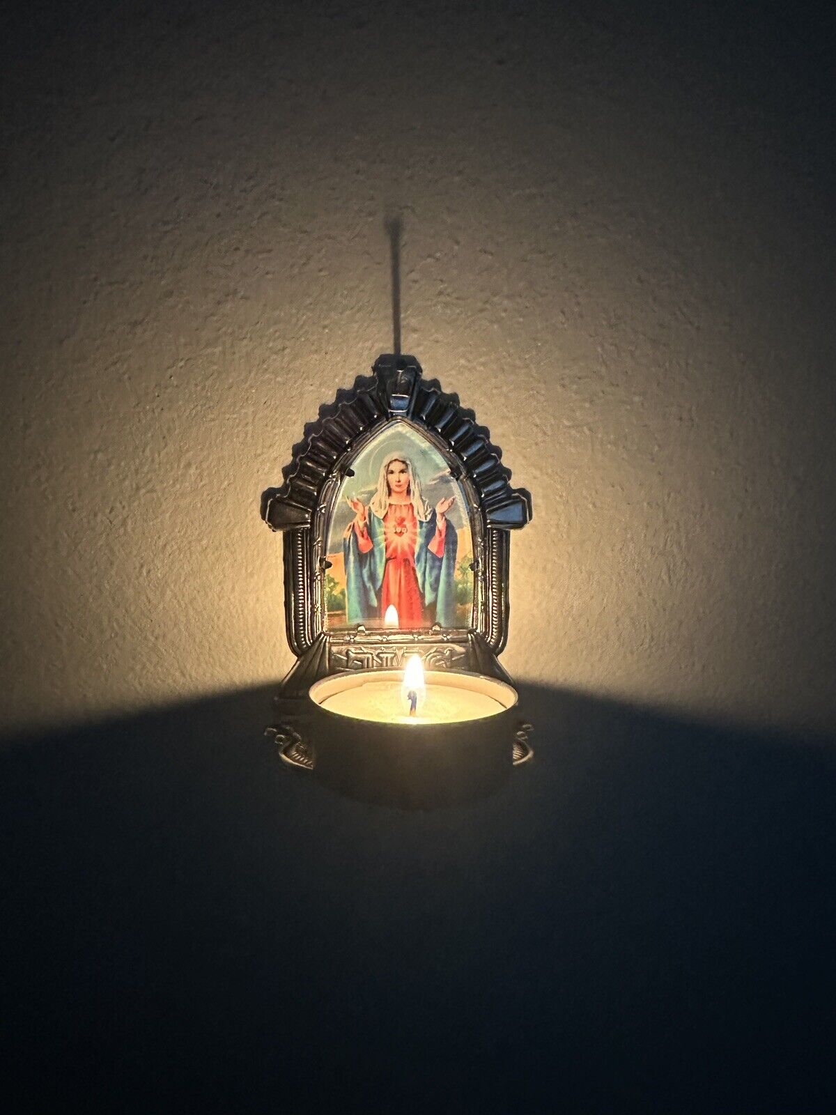 candle holder-Immaculate Heart of Our Lady-nickel plated- candle included.