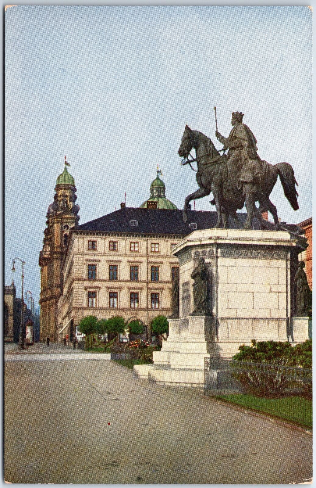 VINTAGE POSTCARD STATUE OF KING LUDWIG I AT LUDWIGSTRASSE MUNICH GERMANY 1910s