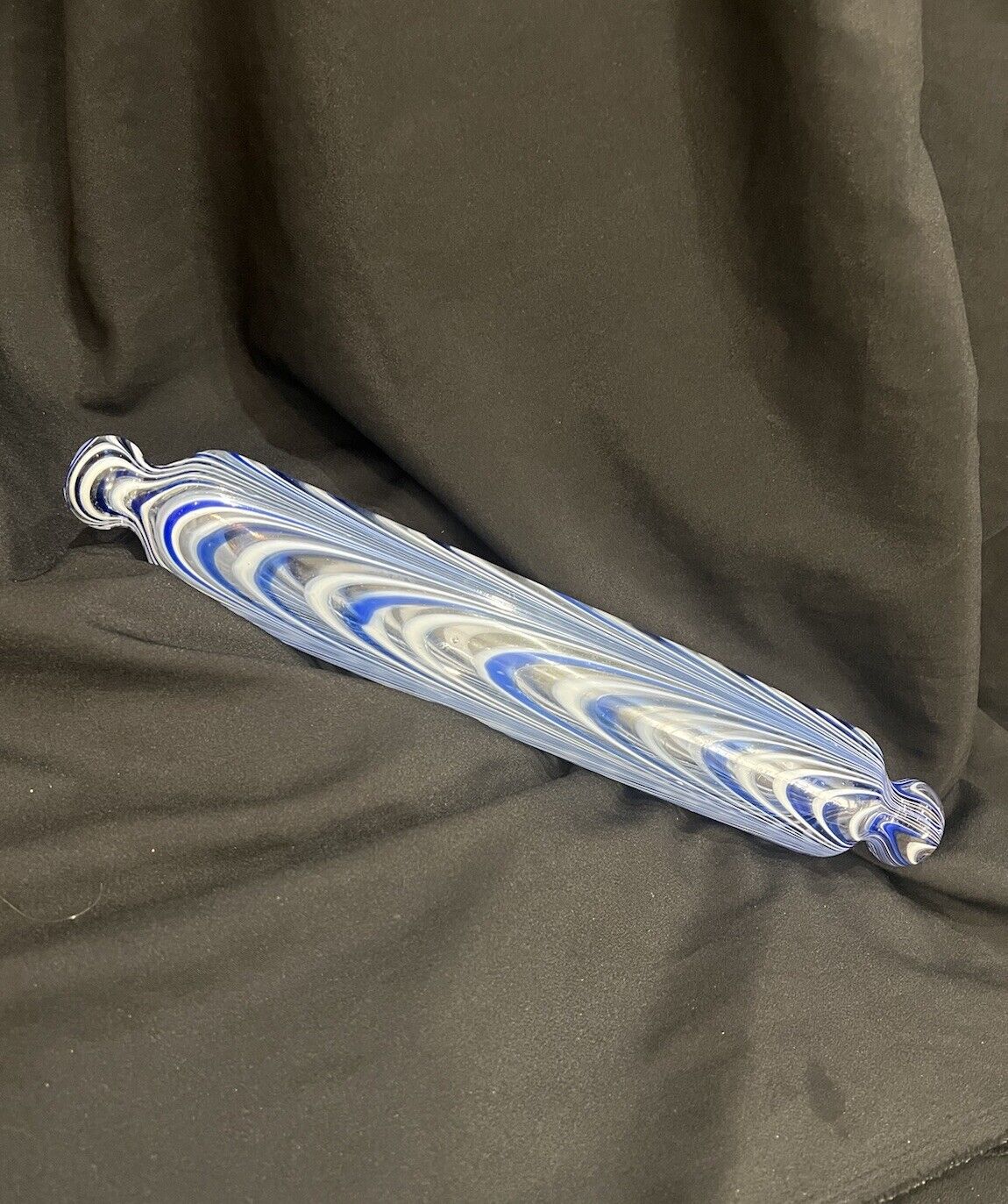 Vintage Glass Rolling Pin, NAILSEA BLUE AND WHITE ROLLING PIN