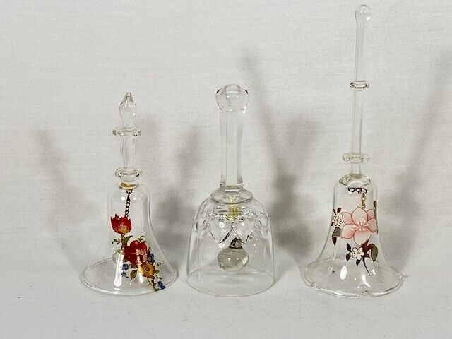 Three Small Glass Bells Two Hand Blown