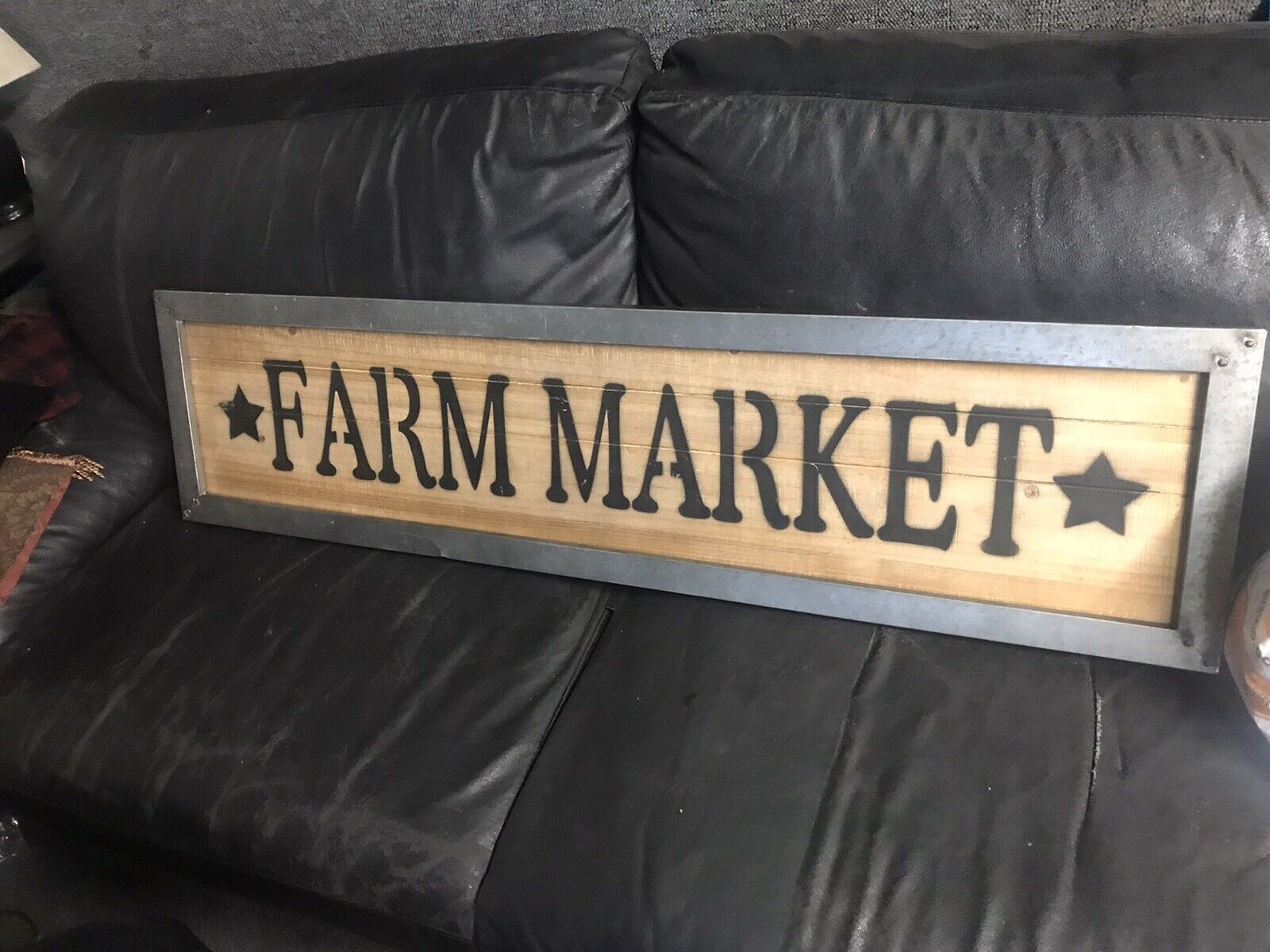 Large Farmers Market Wood Sign Metal Frame Farm 48 Inch Sign