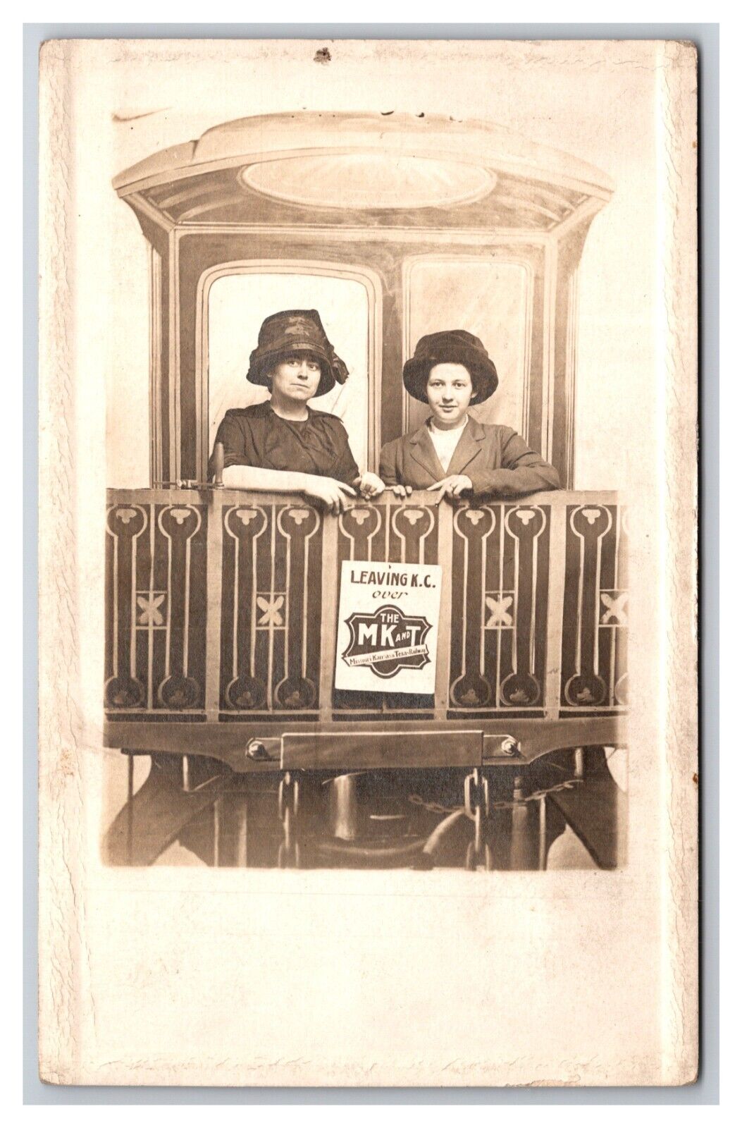RPPC Studio View Prop Caboose MK&T Railroad Leaving Kansas City UNP Postcard Y16