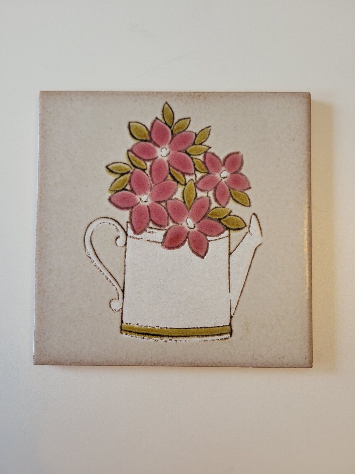VTG PIEMME Italy Decorative Tile With Picture Of Watering Can And Flowers