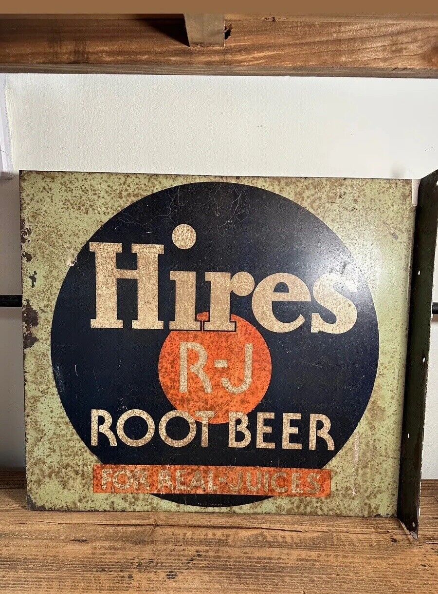 Vintage Hires Root Beer For Real Juices Flange Sign Used Double Sided