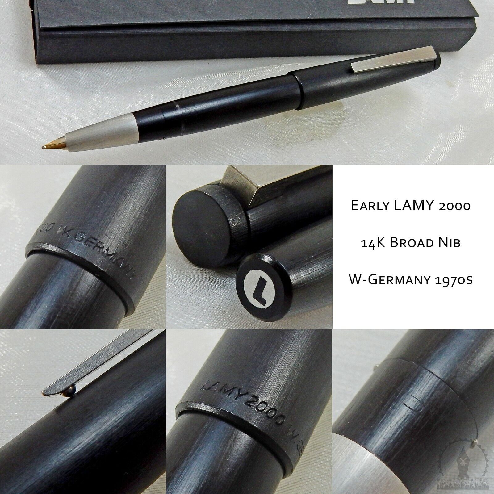 First Edition Lamy 2000 Black Makrolon Fountain Pen 14K B Nib - W-Germany c1970