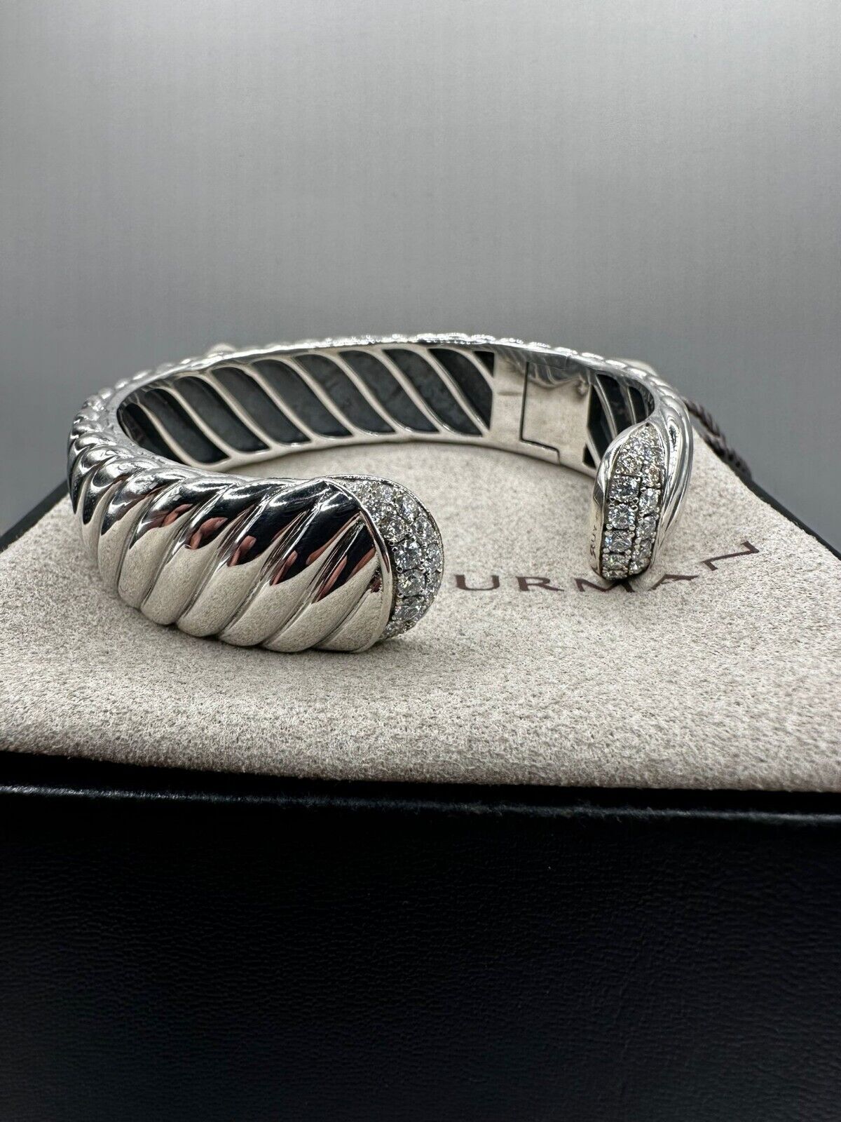 DAVID YURMAN Sterling Silver & Diamond 15mm SCULPTED Cable Cuff Bracelet SZ L
