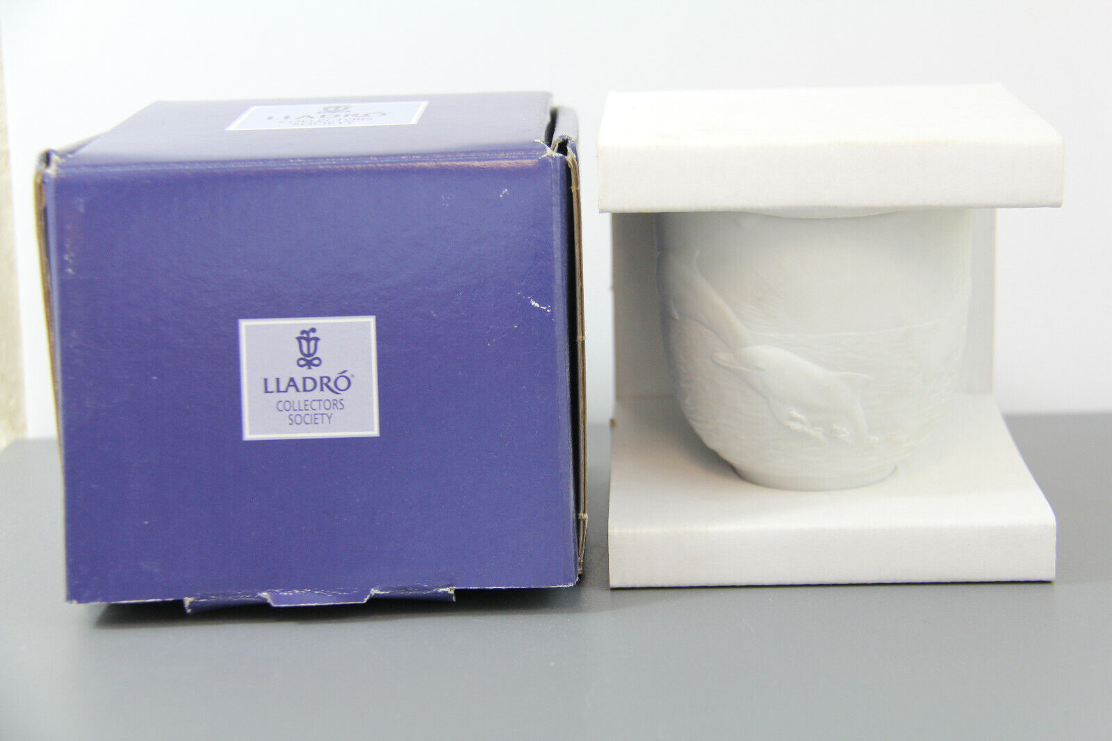 LLADRO 17658 DOLPHINS AT PLAY 1998 MEMBER VOTIVE CUP CANDLE HOLDER 3.5\