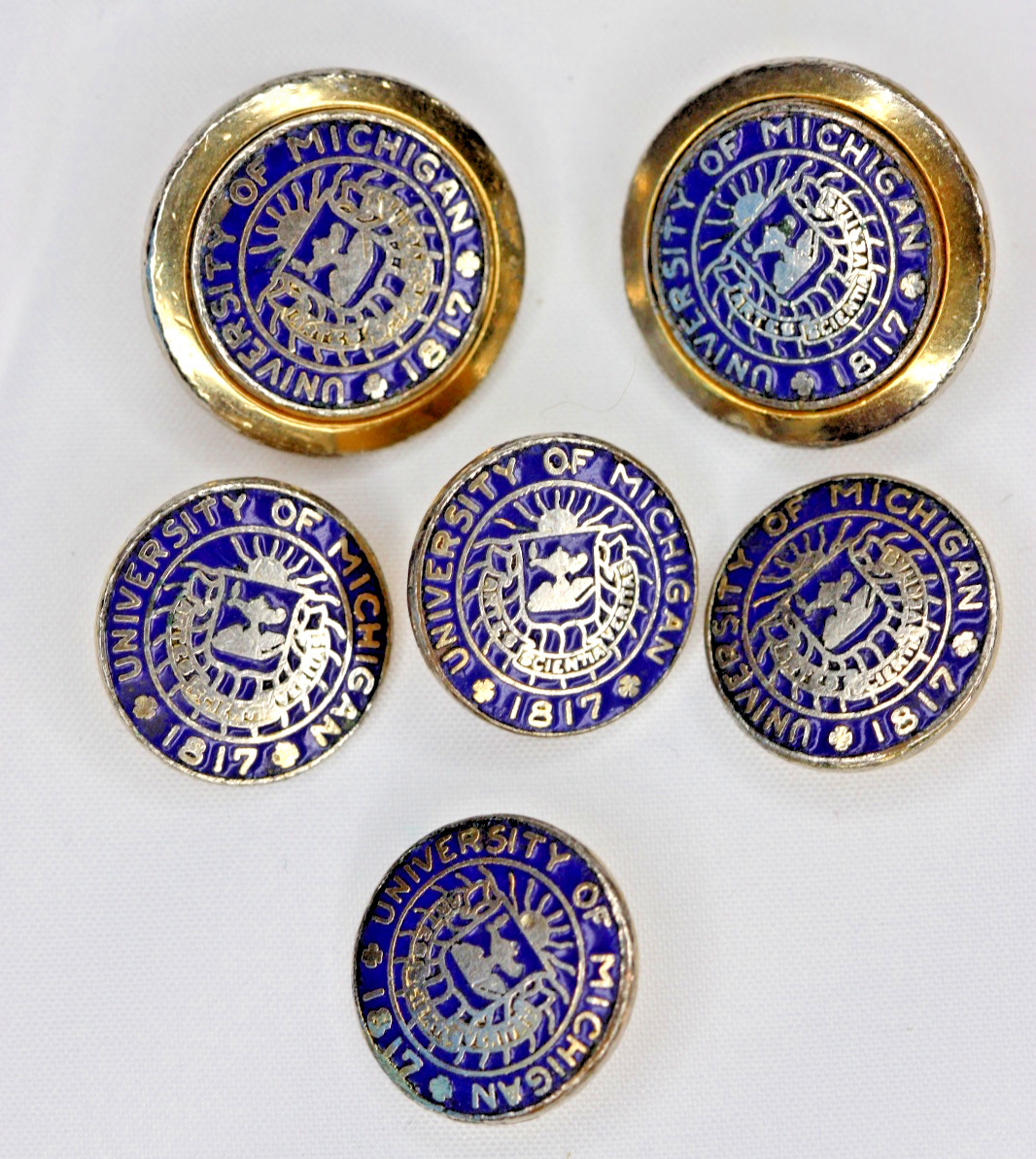 Set of 6 Ben Silver University of Michigan 1817 Blazer Buttons Gold Blue Enamel