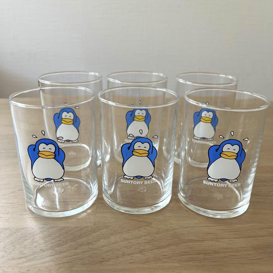 SUNTORY BEER Papipu Penguin Glass Tumbler Set Showa Retro Vintage Japan USED