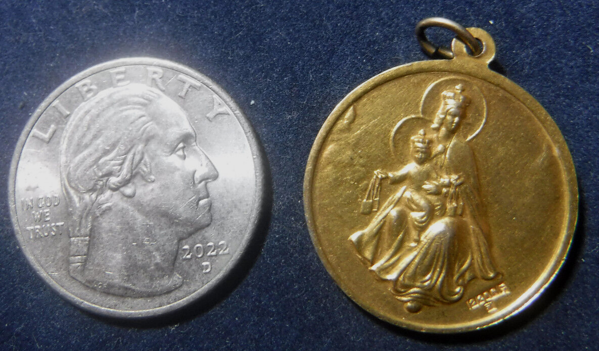 Vintage Large Scapular Medal 12K Gold Filled, Sacred Heart of Jesus, Mt Carmel