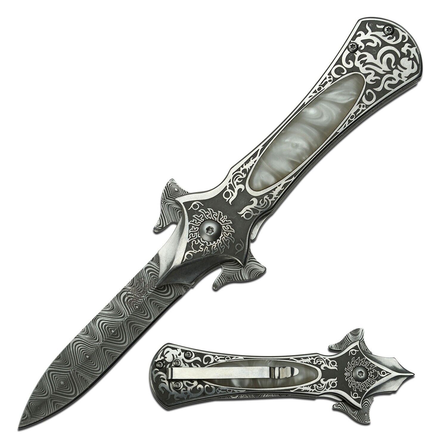 Master Collection Assisted Open Fancy Stiletto Pocket Knife Pearl Dagger MC-A047