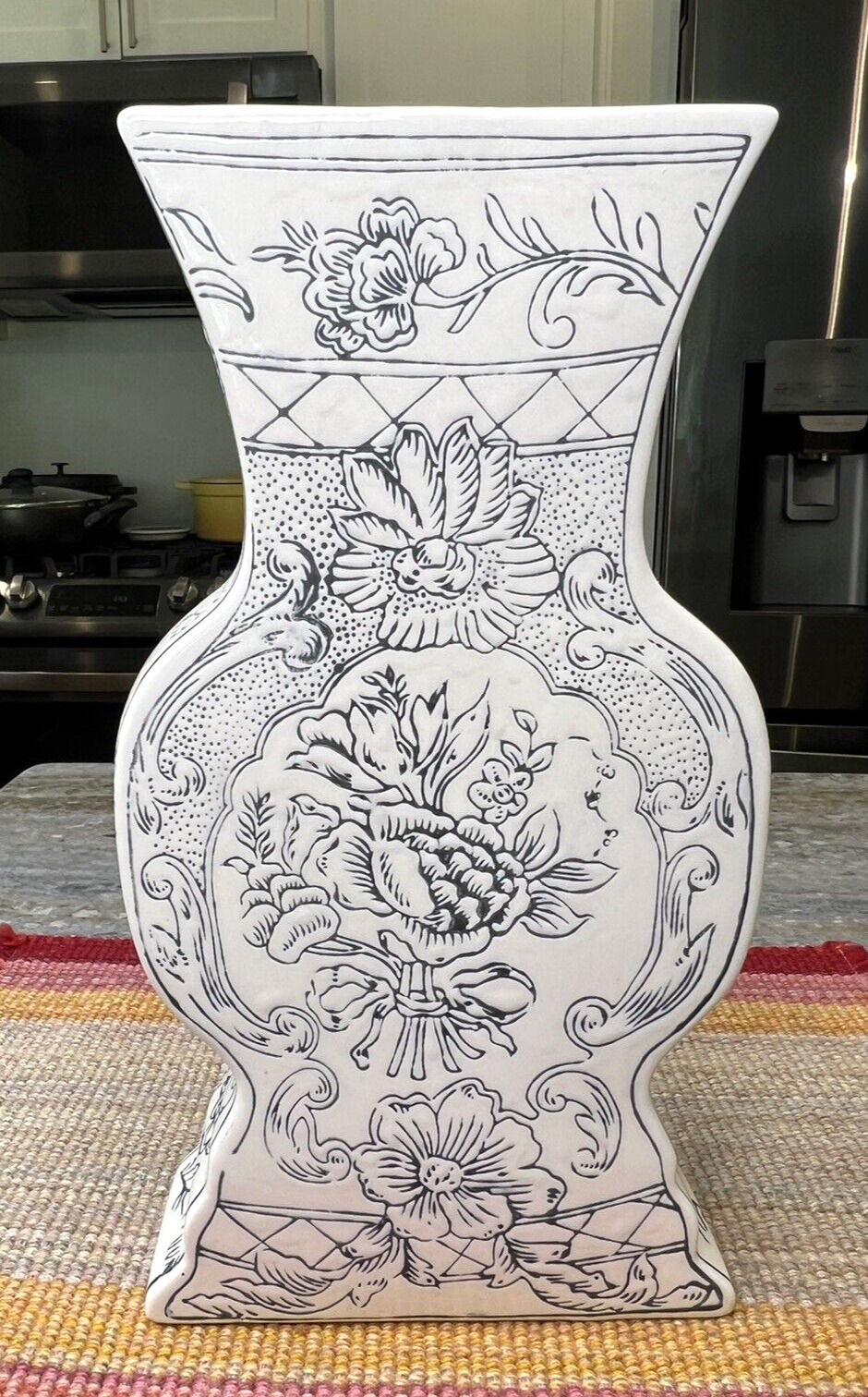 Molly Hatch Anthropologie Retired Floral Ceramic Urn Vase Cobalt Blue On White