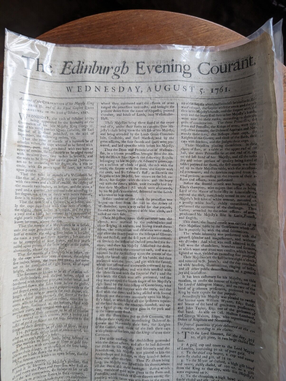 Very Rare Antique 18th Century Scottish Newspaper Edinburgh Evening Courant 1761
