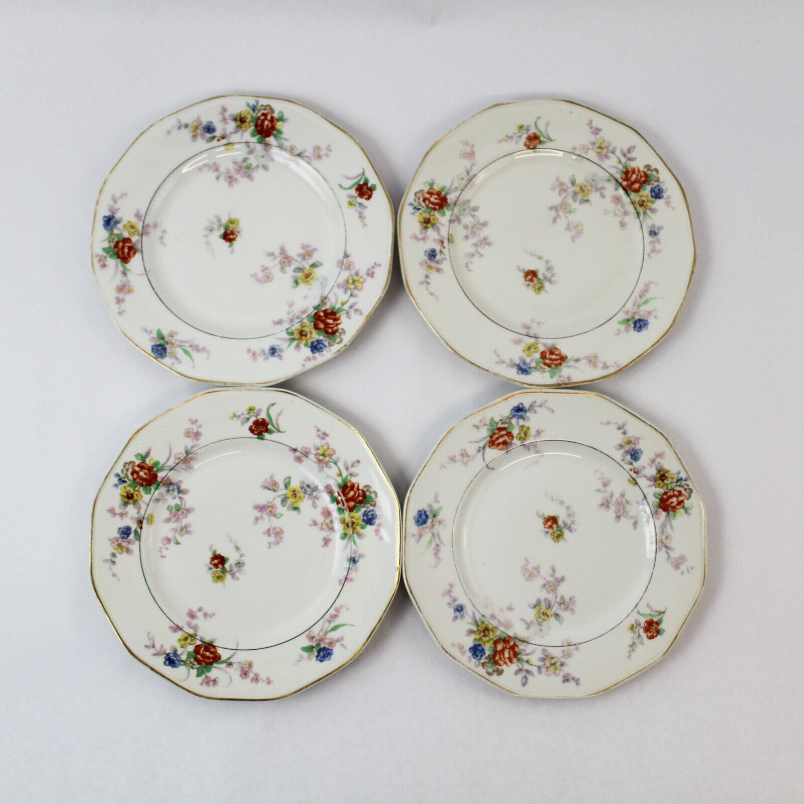 Set of 4 Vtg Theodore Haviland Limoges France Jewel Salad Plates White Floral