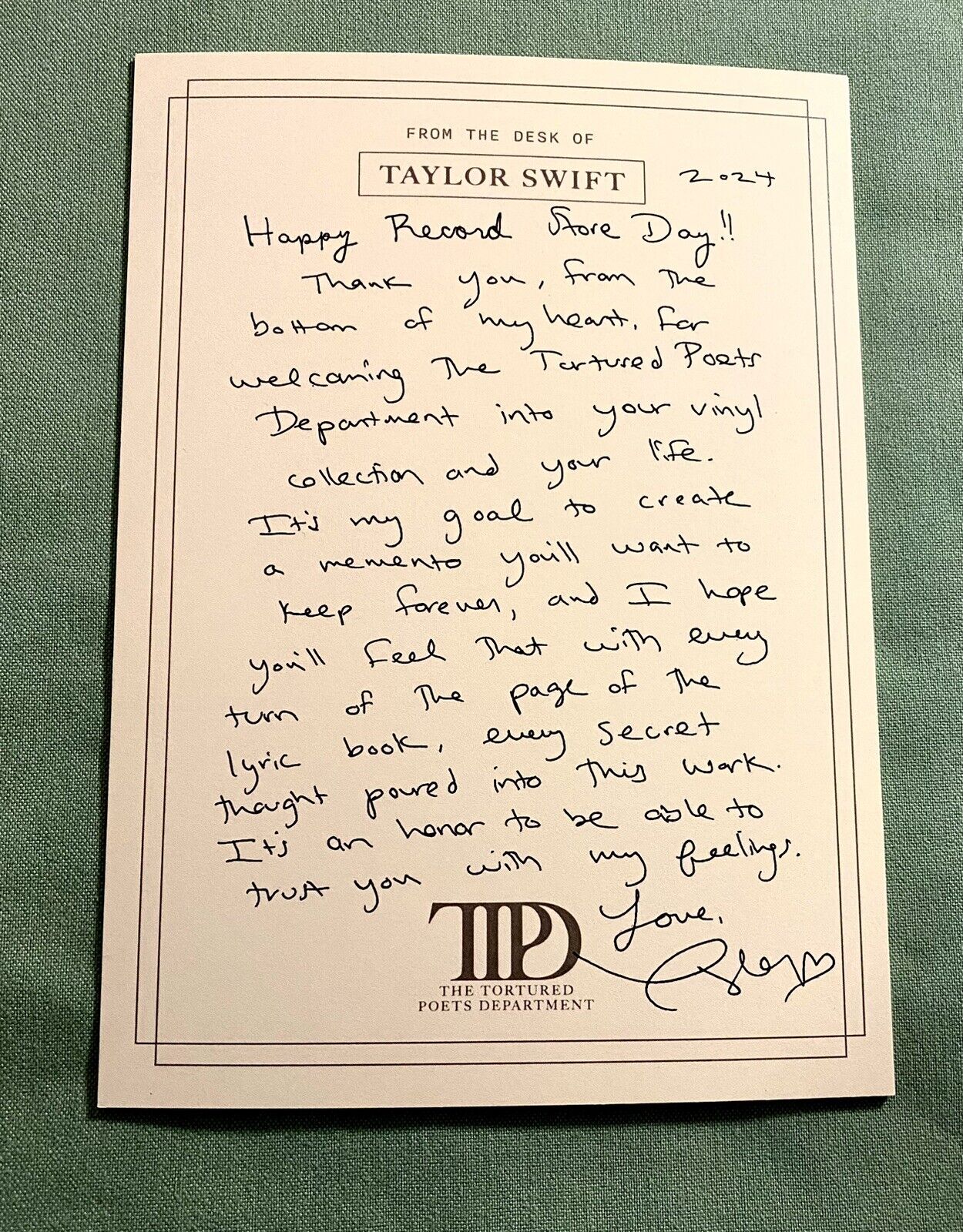 Taylor Swift   **Tortured Poets Department Letter**   RARE / RSD / PROMO / 2024