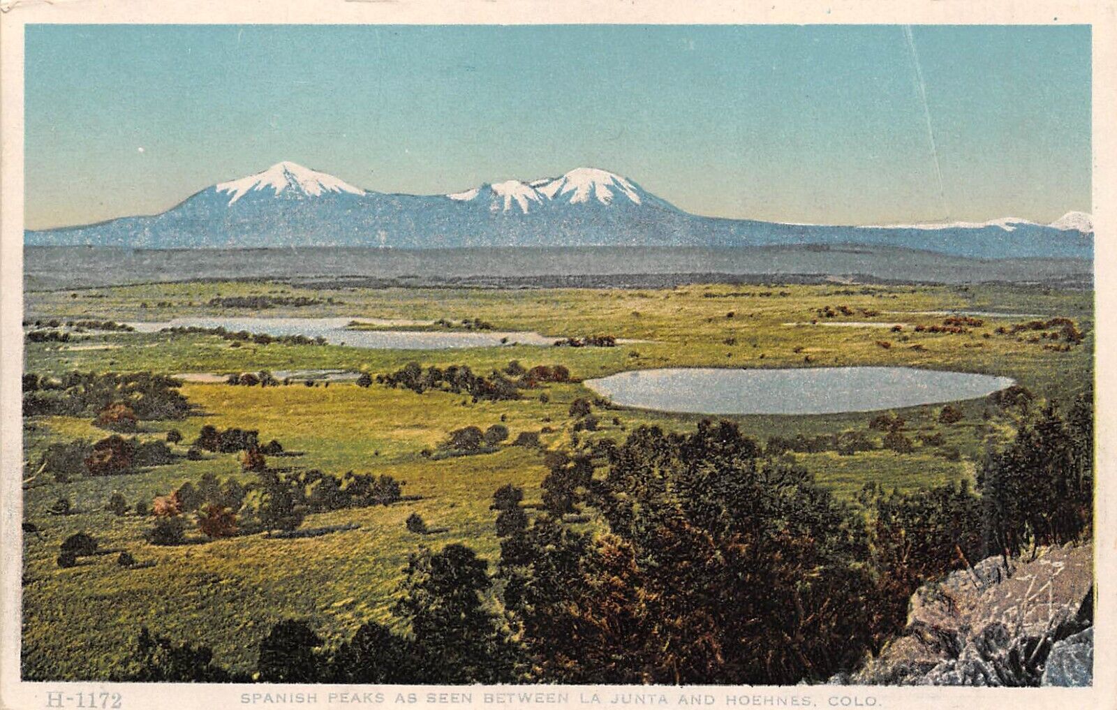 Spanish Peaks as Seen Between La Junta and Hoehnes CO Colorado Postcard 4786