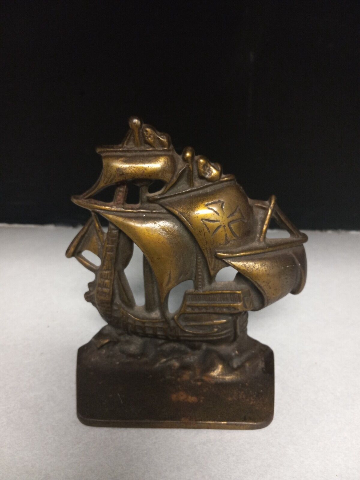 Vintage Cast Iron Bronze Sailing Ship Bookend