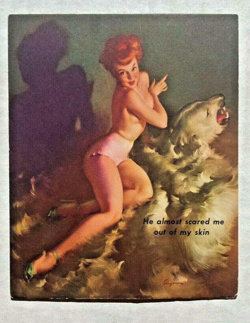 1950's Dipsey Doodle Pinup Girl Picture Red Head Playing on Bear Skin by Elvgren