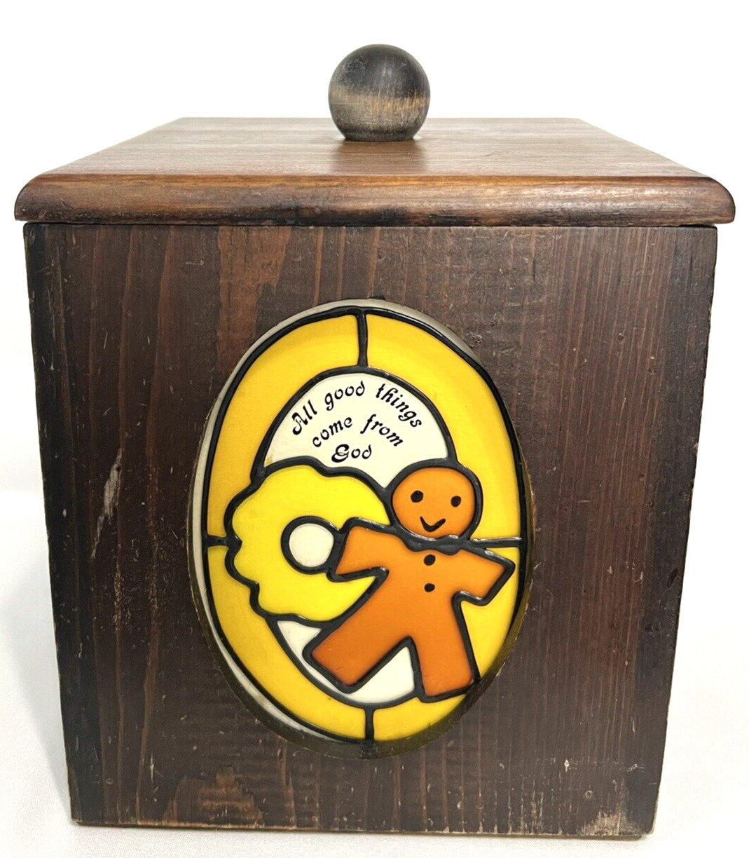 Vintage Wooden Cookie Treat Canister Large Gingerbread All Good Things From God