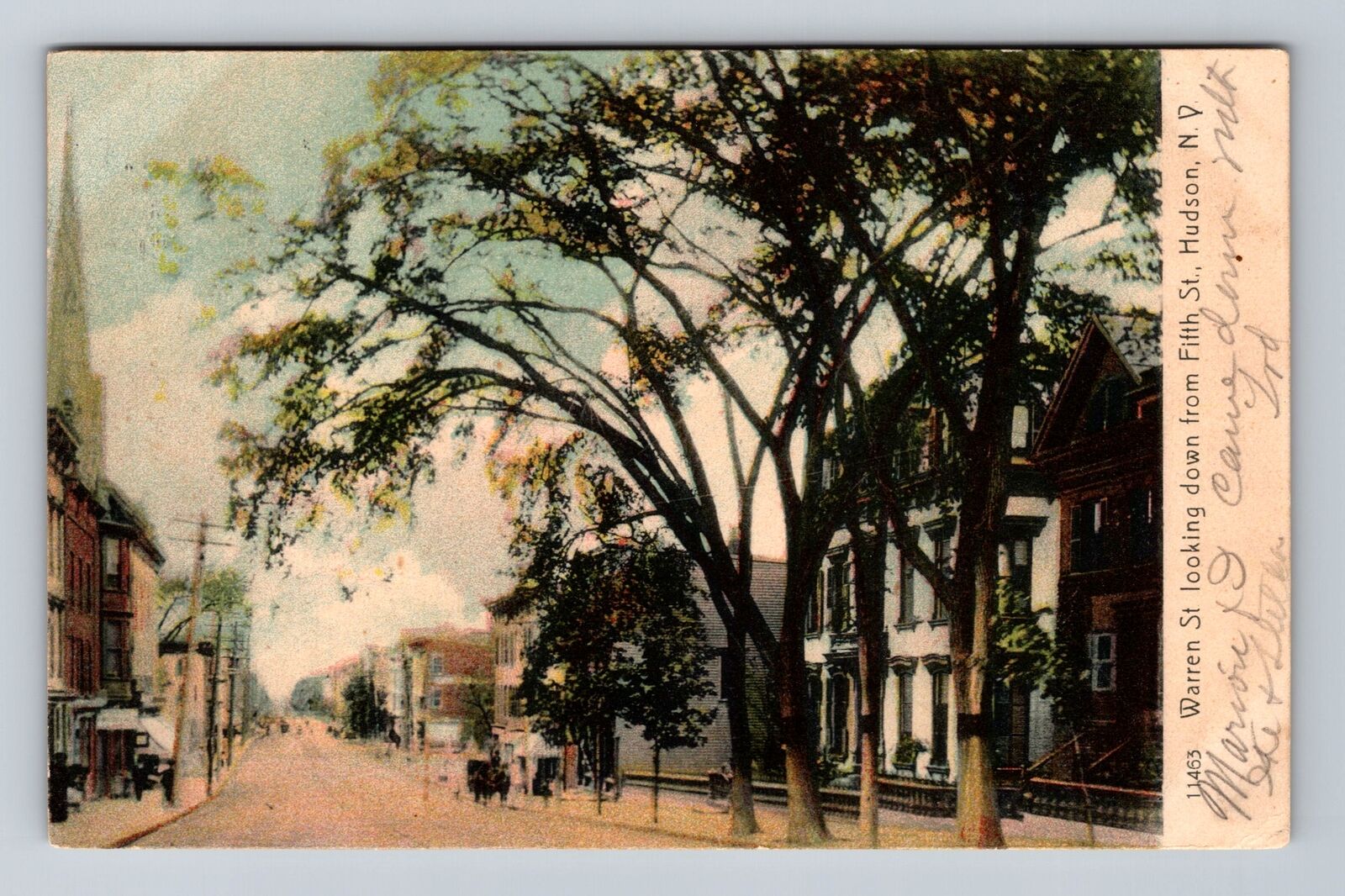 Hudson NY-New York, Warren St Looking Down From Fifth St Vintage c1906 Postcard