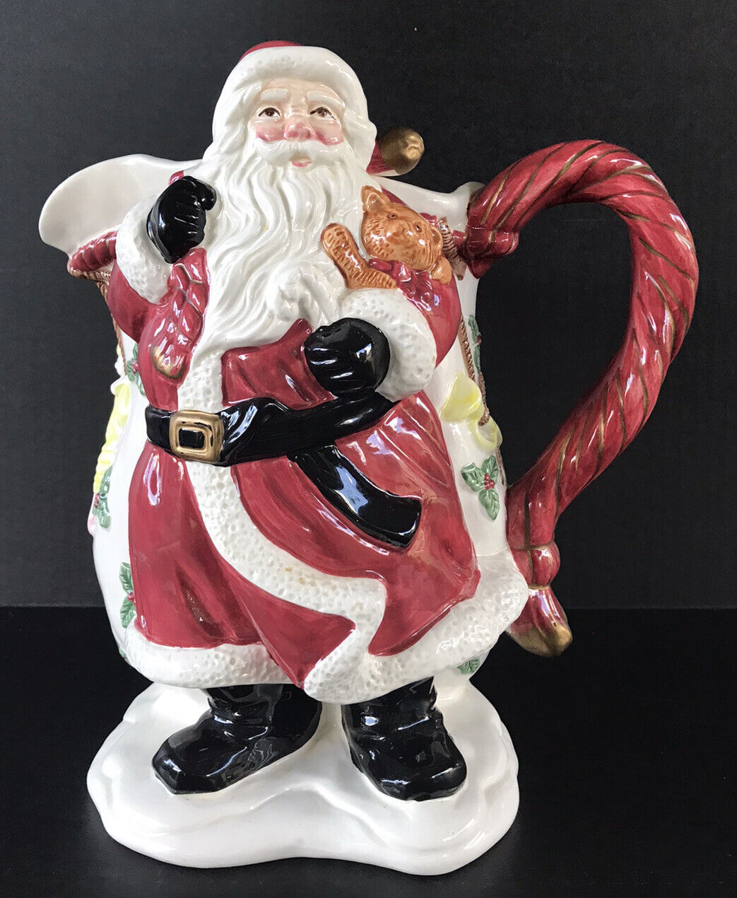 Vintage Fitz & Floyd Santa Water Pitcher 1987 Christmas Figure With Bag Of Toys