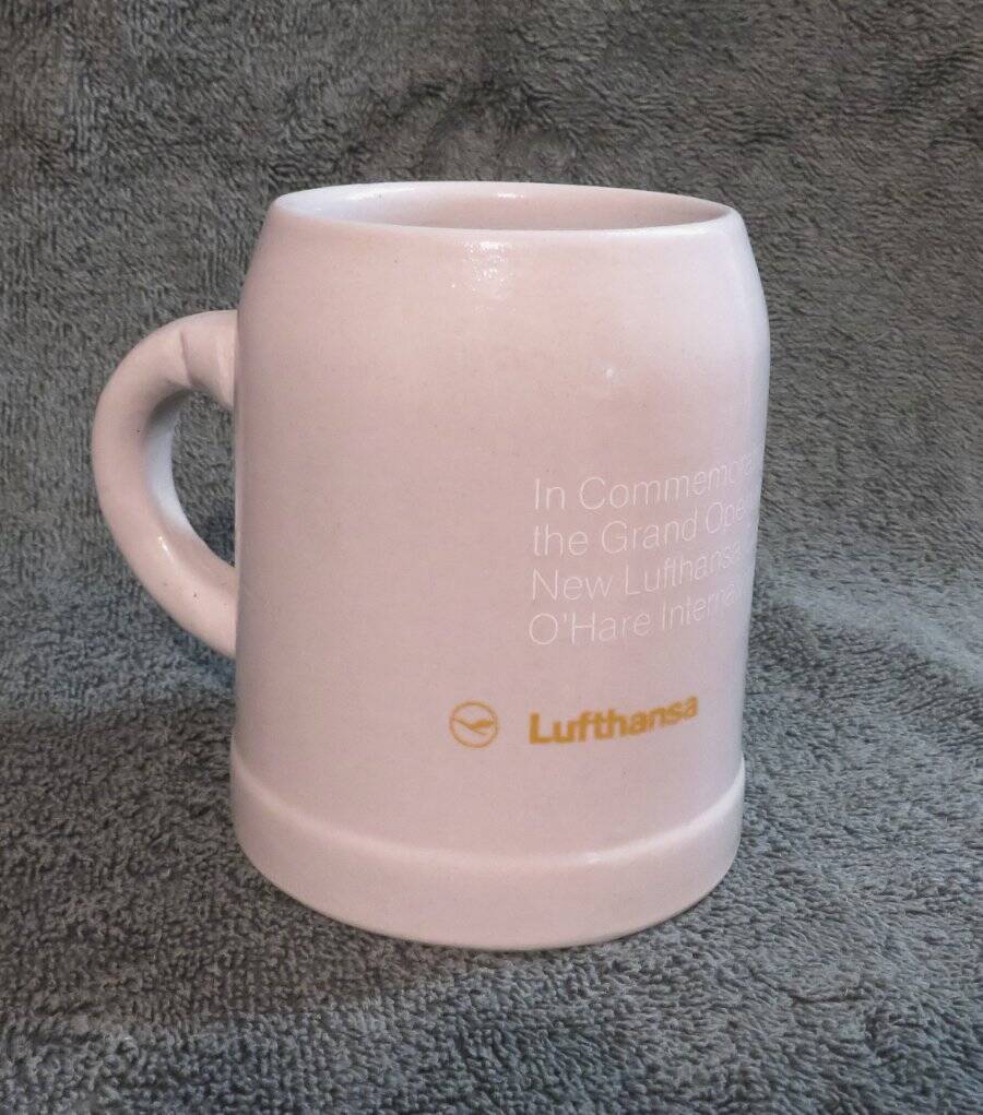 Vtg LUFTHANSA German Airline Limited Edition ORD Cargo O'Hare MUG Stein Cup Gray